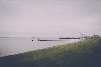 ship, bay, daytime, dock, ships, cloudy, weather, boats, docks, water, grass