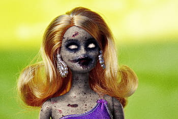 closeup, blonde, haired doll, doll, zombie, horror, evil, halloween, scary, toy, dead