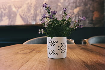 flower, vase, wooden, table, display