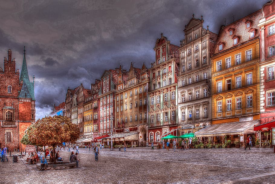 multicolored houses photography, wrocław, architecture, townhouses, colored townhouses, old houses, monuments, the old town, the city centre, the market, old town