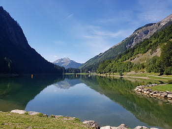 Avoriaz, Morzine, Alpene, innsjø, Montriond, landskap, fjell, sommer, Frankrike, Haute-Savoie, natur