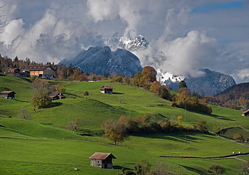 mountains, snow, new zealand, snowy, clouds, switzerland, landscape, spiez