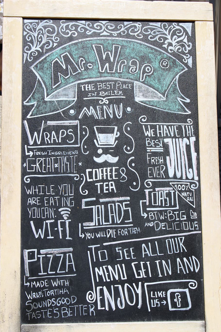 black, mr., wrap, signage, menu, chalkboard, restaurant, cafe, coffee, food, drink
