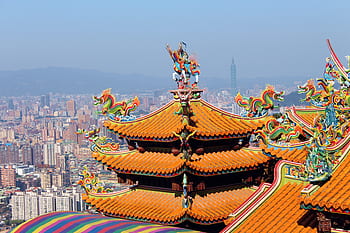 cestovat, chrám, střecha, architektura, nebe, taipei, tchaj-wan, taipei 101