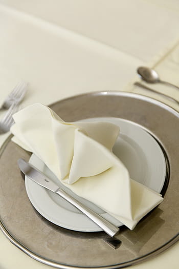 stříbrný nůž, bílý, keramický, deska, stůl, založit, restaurace, ubrousek, nůž, nádobí, Vidlička