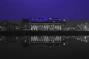 lighted, building, body, water, blue, The O2, arena, theatre, entertainment, architecture, Dublin