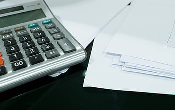 gray, desktop calculator, top, stack, papers, business, accounting, finance, investment, money, chart