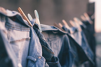 krátký, denim, klip, kolíček, prádelna, kalhoty, suché na slunci
