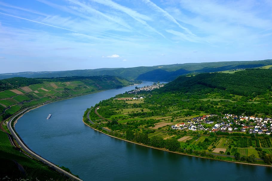 údolí středního rýna, střední rýn, weltkulturerbe, sachsen, Německo, rhine, romantický, nebe, Pohled, řeka, rheinland