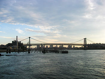 water, harbor, port, industrial, bridge, city, buildings, sky, clouds, architecture