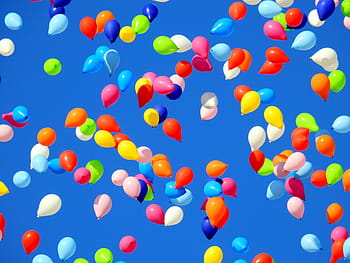 válogatott színű léggömb, úszó, ég, nap, ballon, party, karnevál, mozog, születésnap, esküvő, ünneplés
