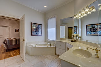 camera, contemporaneo, bagno, appartamento, Casa, vasca da bagno, specchio, rubinetto, dentro, in casa, Residenziale