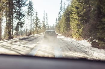 seguinte, carro, estrada florestal, carros, frio, dirigir, condução, floresta, natureza, estradas, neve