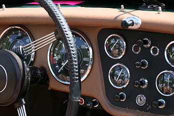 car, dashboard, interior, steering wheel, gauges, automotive, automobile, classic, retro, vintage, rpm