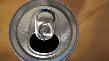 opened soda can, can, aluminum, top, opened, container, tin, drink, beverage, shiny, soda