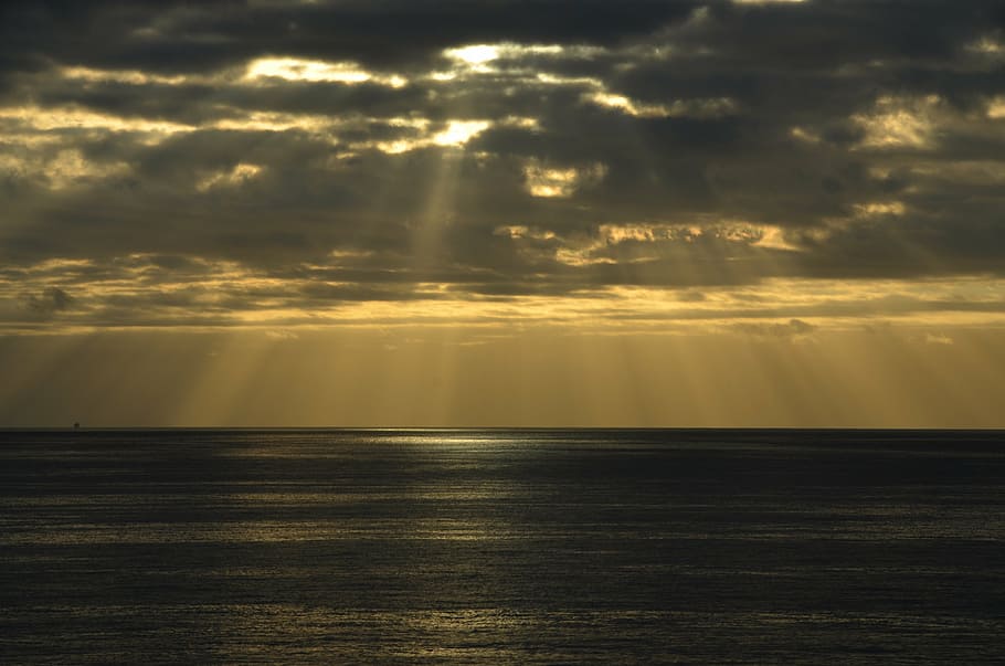 oceán, šedá, Černá, mraky, během dne, svítání, moře, loď, morgenstimmung, morgenrot, Příroda