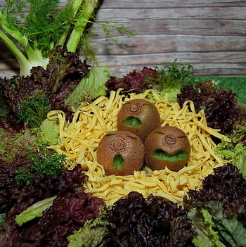 három, kivi, körülvett, levelek, kiwi, gyümölcs, zöldségek, saláta, Spätzle, tészta, egészséges