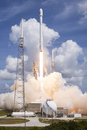 bílý, raketoplán, přijímání, Dokovací stanice, během dne, start rakety, spacex, výtah, zahájení, plameny, pohon