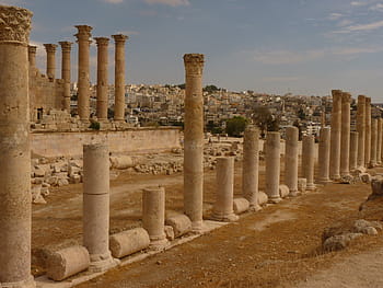 beige, pillars, daytime, temple of artemis, gerasa, jerash, jordan, holiday, travel, middle east, ruin