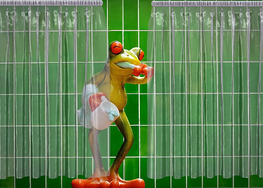 zelená frog figurka, žáby, koupelna, legrační, roztomilý, žába, sladký, zábava, plavat, čištění zubů, péče o tělo