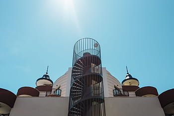 日当たりの良い、 ビーチ、 ホテル、 サニービーチ、 ブルガリア、 建築、 デザイン、 階段、 建物、 ドーム、 青