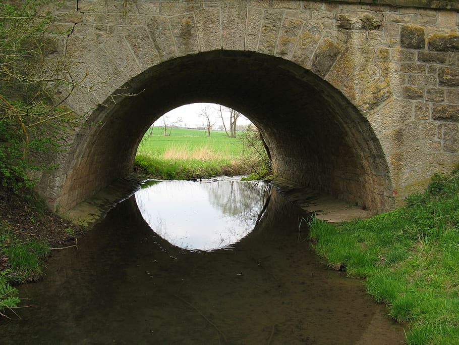 bridge, stone bridge, railway bridge, watercourse, river, landscape, bach, nature, bridge brook, trees, old