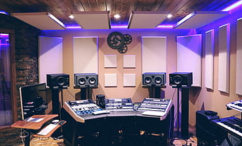 zilver, zwart, opnamestudio, muziek-, studio, muziek studio, geluid, audio, opname, uitrusting, technologie