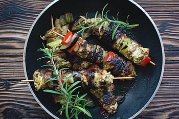 brochetas de pollo, sartén, pollo, brochetas, hambre, cocina, carne, mesa, comida, a la parrilla, gourmet