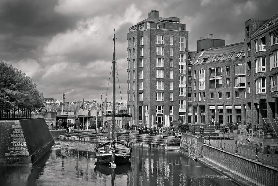 waters, city, architecture, river, travel, building, reflection, black and white photography, bridge, urban landscape, urban