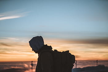 silhouette of man, sky, cloud, sunset, outdoor, travel, people, man, hiking, guy, silhouette