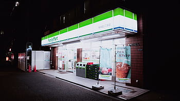 화이트, 녹색, 상점 건물, 건물, 어두운, 밤, 편의, 저장, 가게, 불, 네온