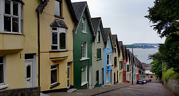 Západ, Pohled, Dům, terasa, cobh, korek, Irsko, architektura, exteriér budovy, ulice