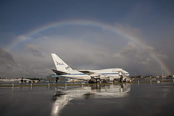 Jetliner, Rainbow, Boeing 747Sp, reflection, modified, telescope, nasa, national, aeronautics and space, administration, stratospheric observatory