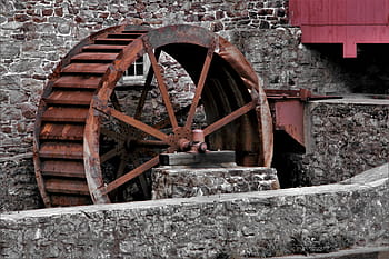 water wheel, mill, clinton, architecture, watermill, machinery, countryside, outdoors, stream, historic, new jersey