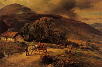 house, horse painting, macwhirter, art, artistic, artistry, painting, oil on canvas, landscape, nature, outside