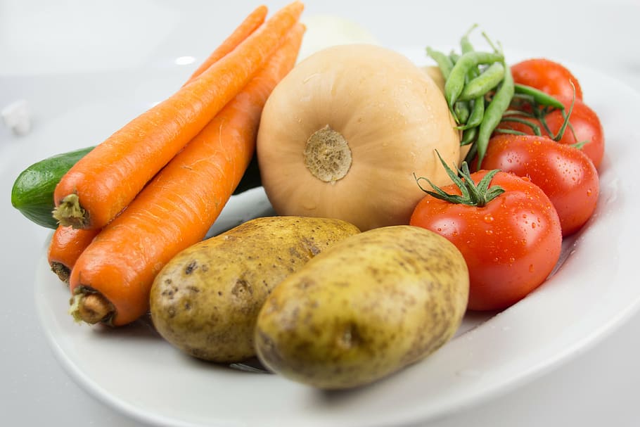 mrkve, brambory, rajčata, deska, papriky, zelenina, zeleninová zahrada, jídlo, restaurace, kuchyně, červená paprika