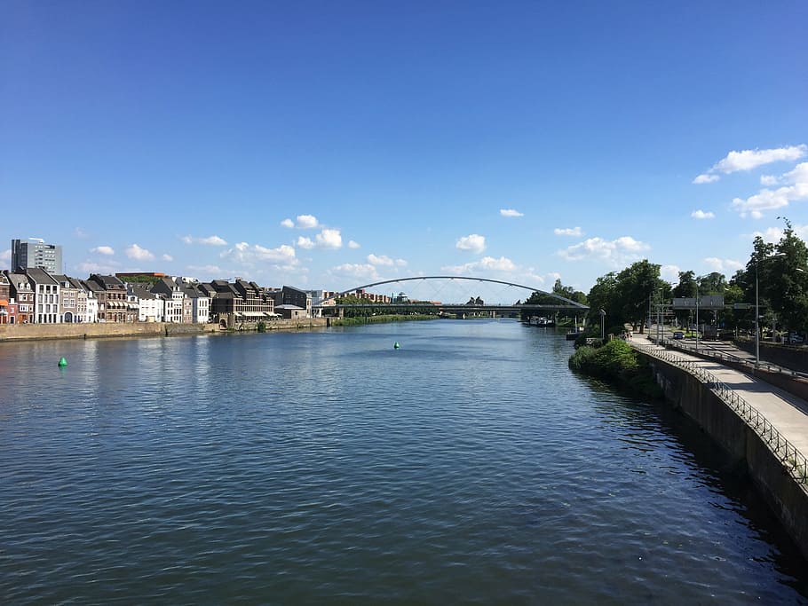 krajina, řeka, meuse, maastricht, letní, most - mužská konstrukce, architektura