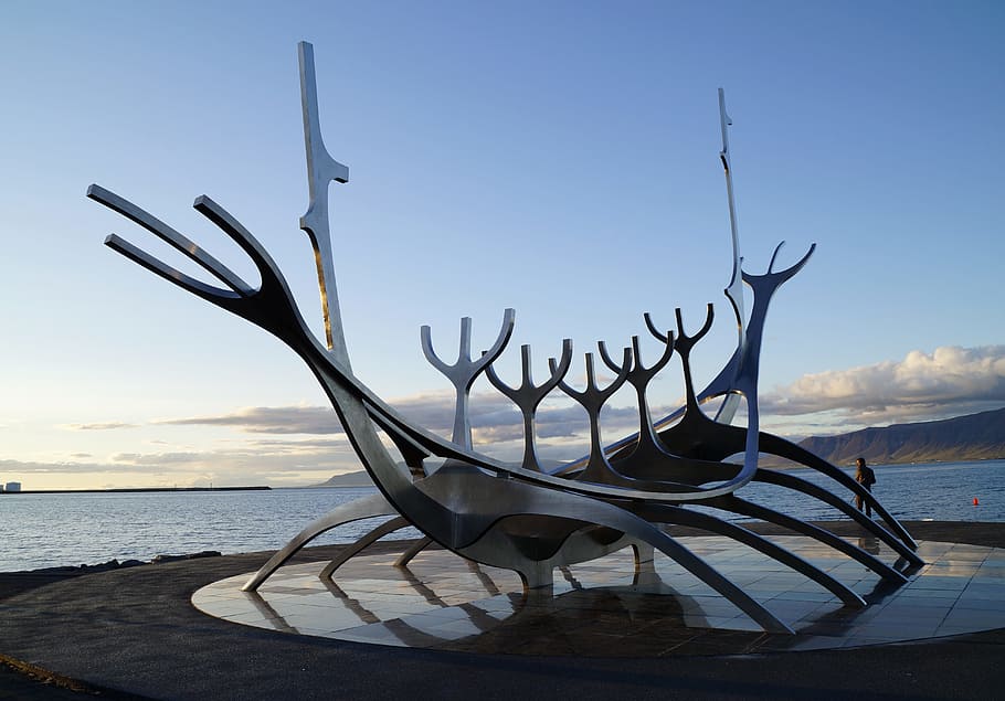 Iceland, Sun Ship, Viking, Reykjavik, sculpture, capital, landmark, sun traveller, sea, nautical Vessel, outdoors
