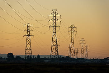 přenosové věže, Černá, elektrický, věž, západ slunce, soumrak, nebe, vedení, elektřina, krajina, Příroda