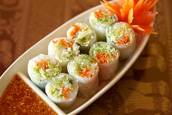 fresh, rolls, thai, vietnamese, food, appetizer, vegetable, pork, shrimp, rice, paper