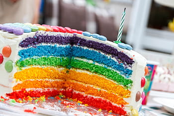 rainbow cake, white, icing, birthday, cake, sweet, celebration, birthday cake, candles, children's birthday, delicious