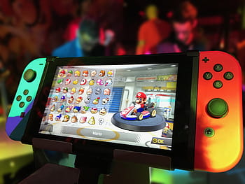 turned, nintendo switch, joy-con, super, mario game display, nintendo, switch, games, games console, computer, entertainment