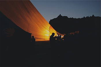 silhuet, mennesker, nattetid, person, nat, varmluftballon, aften, mørk, kun voksne, flamme, udendørs