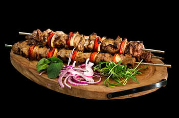 kebab grilování, hnědý, dřevěný, zásobník, špíz, kebab, grilování, jídlo, maso, restaurace, deska