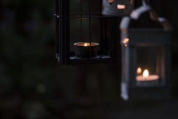 tealight candles, black, candle lanterns, selective, focus, photography, two, gray, tealight, lanterns, tea lights