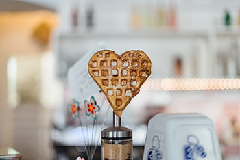 heart waffle, top, gray, stainless, steel container, brown, heart, shaped, waffle, breakfast, food