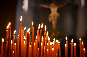 lighted, candle, crucifix photo, candles, faith, reflection, cross, prayer candles, light, church, prayer