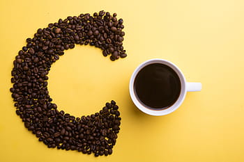 cup, yellow, background, Coffee beans, food/Drink, coffee, caffeine, coffee - Drink, bean, drink, espresso