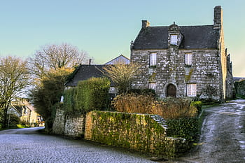 stone house, daytime, house, pierre, facade, street, former, village, architecture, locronan, finistère