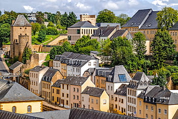 hnědý, domy, během dne, Lucembursko, město, krajina, panoráma města, panoráma, ville basse, grund, historický